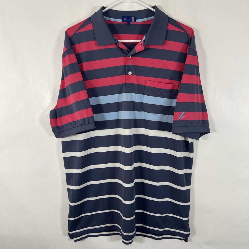 Stitch Golf Polo Shirt Mens M/L (Best Fits Large) Blue Red Striped Performance